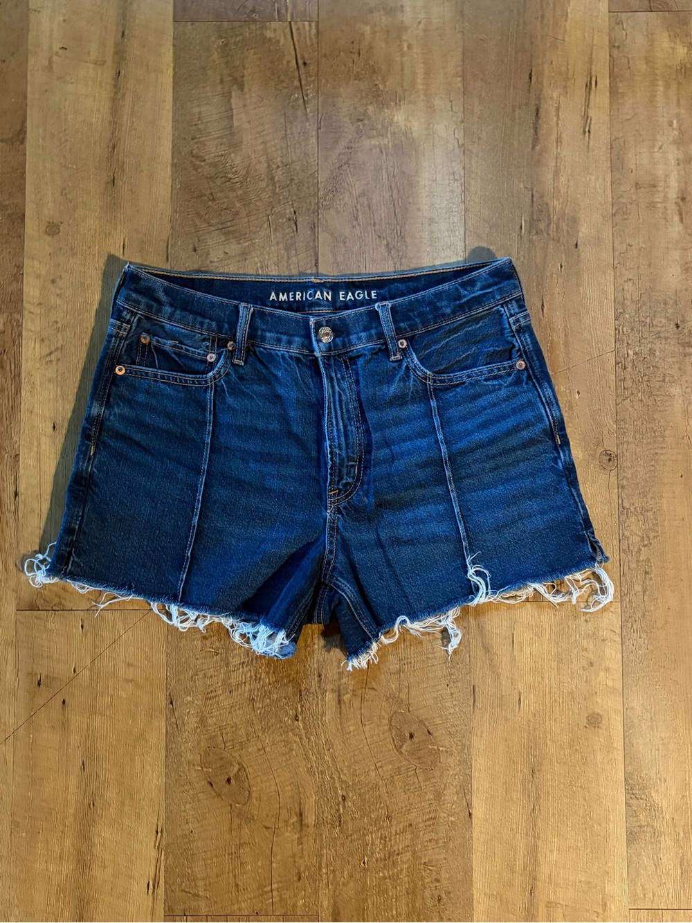 American Eagle Strigid Relaxed Denim Shorts Sz 8 Dark Wash Raw Hem
